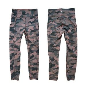 EUC Lululemon Invigorate HR Tight 25” 4 Heritage 365 Camo Brown Earth Multi
